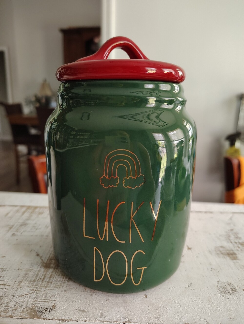 Lucky Dog Green Ceramic Treat Jar